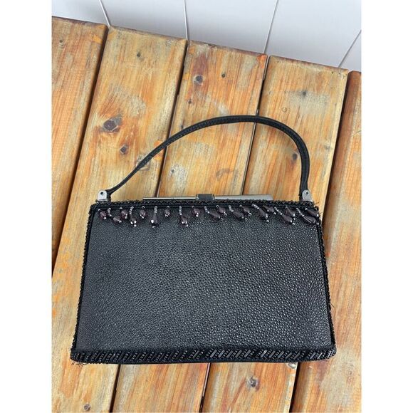 Moo Roo Charleston Style Mini Purple Beads Evening Bag Purse Signed Y2K Vintage - Picture 5 of 14